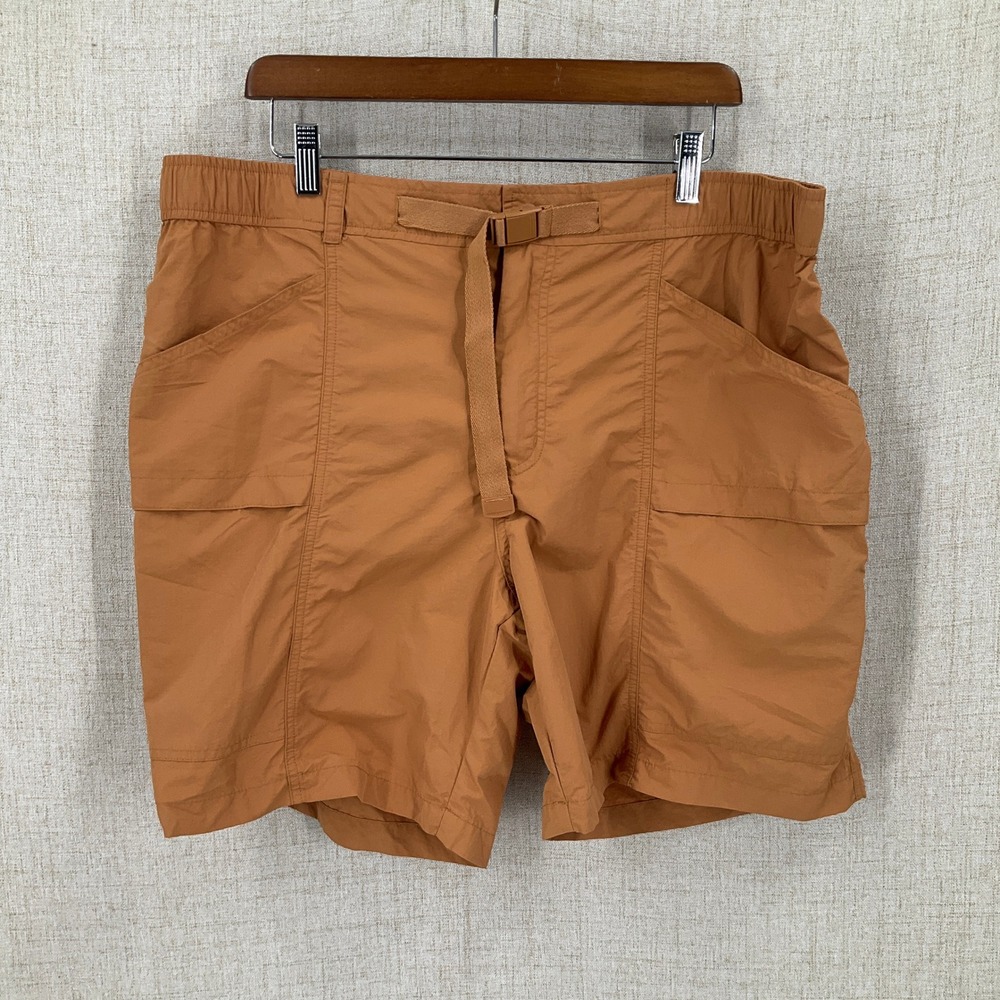 Eddie Bauer Hiking Shorts‎ Mens XL Orange Ripstop Belted Cargo Outdoor Trail